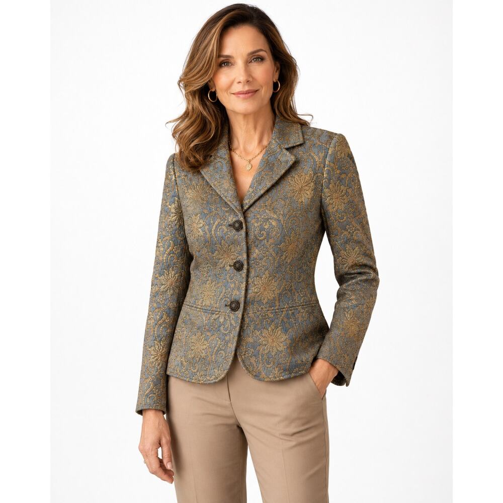 Chicos Gold Brocade Blazer Jacket